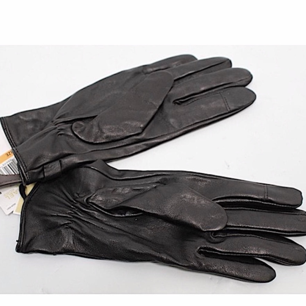 Michael Kors Black with Tag Medium Leather Gloves Mk Circle Logo - Picture 3 of 6